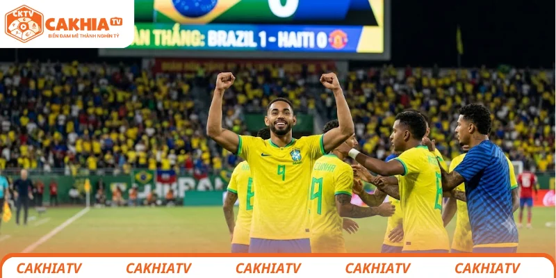 Cunha ăn mừng bàn thắng mở tỷ số cho tuyển Brazil